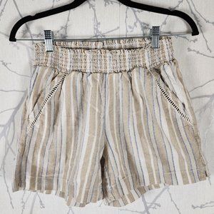 Briggs Beige Striped Linen High Rise Pull On Shorts